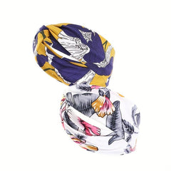 Printed Cross Knotted Elastic Headband Sports Yoga Fitness Sweatband
