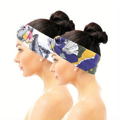 Printed Cross Knotted Elastic Headband Sports Yoga Fitness Sweatband
