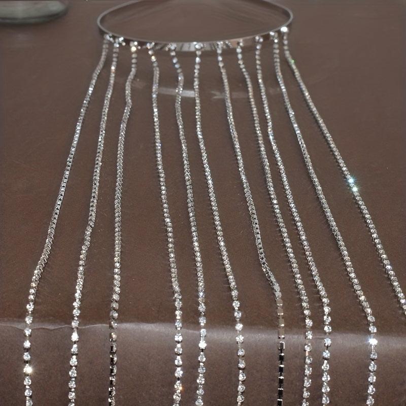 Women's Rhinestone Tassel Headband Long Bridal Hair Chain Jewelry