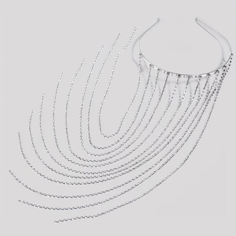 Women's Rhinestone Tassel Headband Long Bridal Hair Chain Jewelry