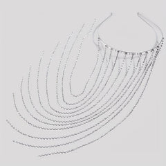 Women's Rhinestone Tassel Headband Long Bridal Hair Chain Jewelry
