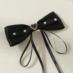 Bow Hair Clip Ribbon Bow Duck Billed Clip With Faux Pearl Tassel Hair Clip