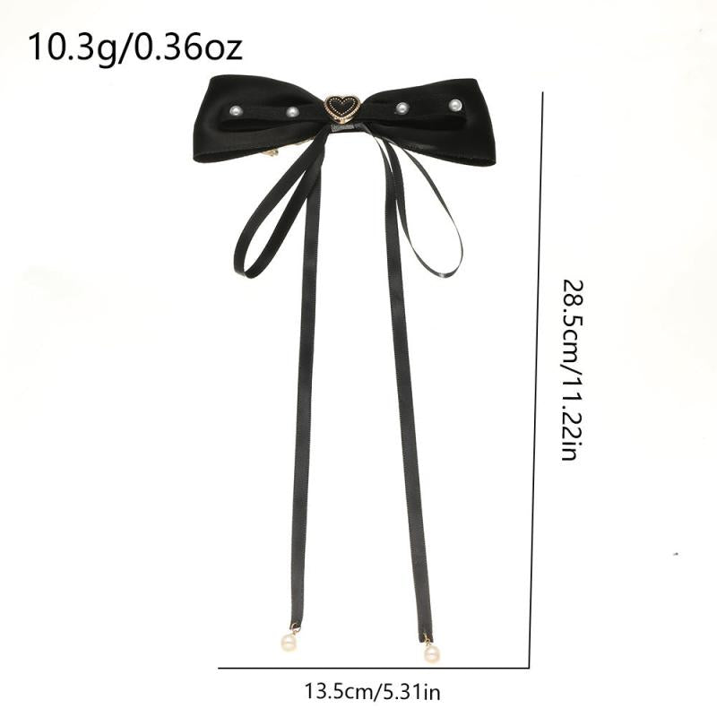 Bow Hair Clip Ribbon Bow Duck Billed Clip With Faux Pearl Tassel Hair Clip