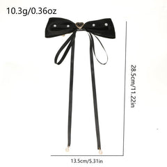 Bow Hair Clip Ribbon Bow Duck Billed Clip With Faux Pearl Tassel Hair Clip