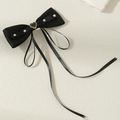 Bow Hair Clip Ribbon Bow Duck Billed Clip With Faux Pearl Tassel Hair Clip