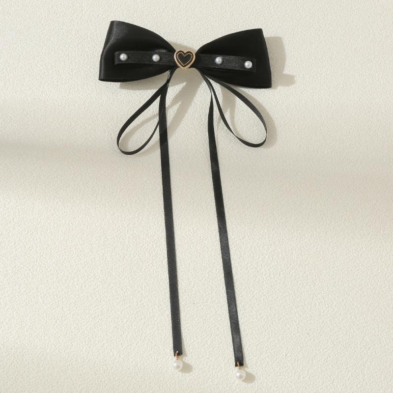 Bow Hair Clip Ribbon Bow Duck Billed Clip With Faux Pearl Tassel Hair Clip