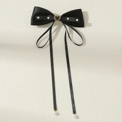 Bow Hair Clip Ribbon Bow Duck Billed Clip With Faux Pearl Tassel Hair Clip
