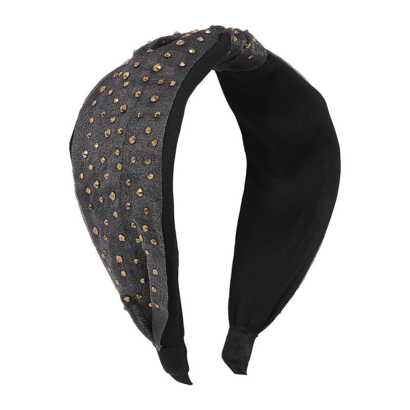 Rhinestone Lace Mesh Headband Satin Knot Hair Accessories