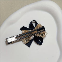 Faux Pearl Duck Billed Ribbon Bow Hair Clip