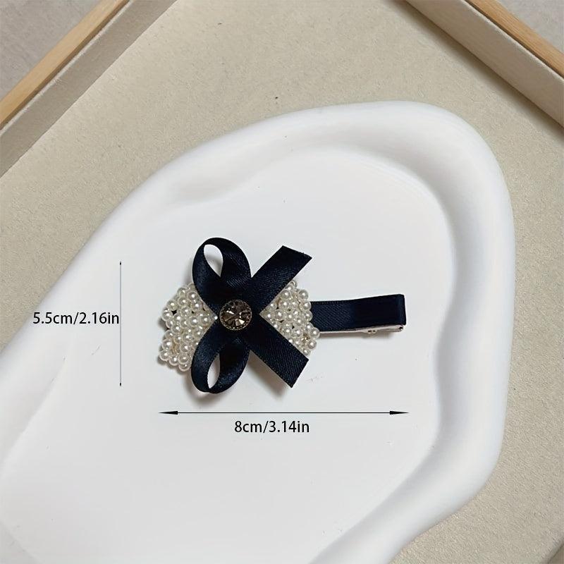 Faux Pearl Duck Billed Ribbon Bow Hair Clip