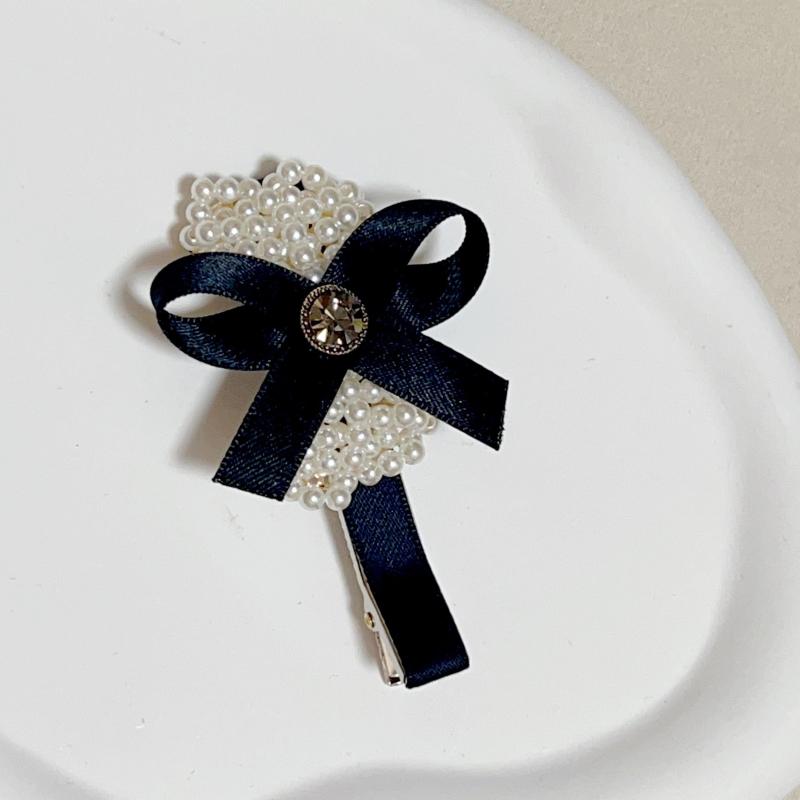 Faux Pearl Duck Billed Ribbon Bow Hair Clip