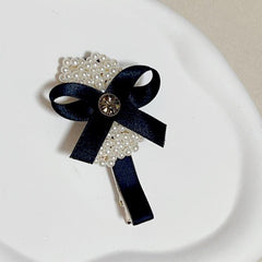 Faux Pearl Duck Billed Ribbon Bow Hair Clip
