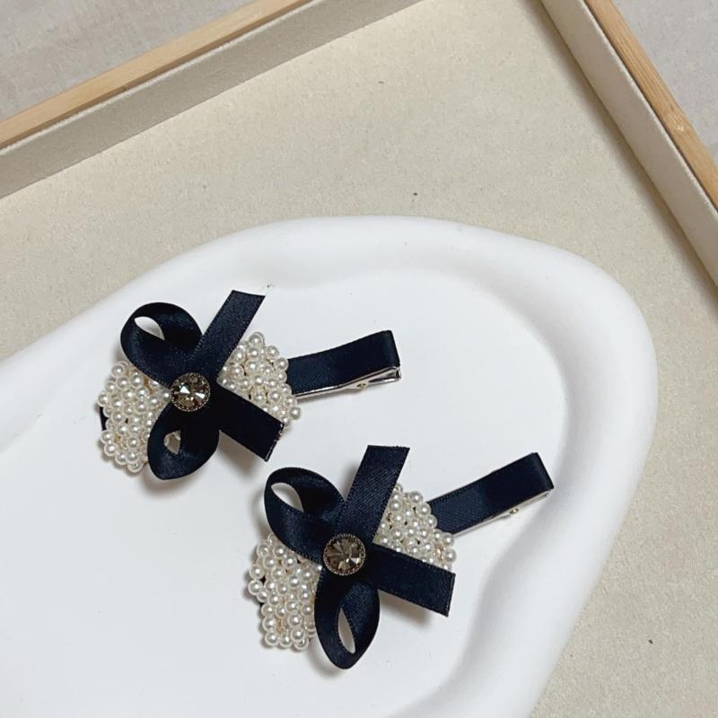 Faux Pearl Duck Billed Ribbon Bow Hair Clip