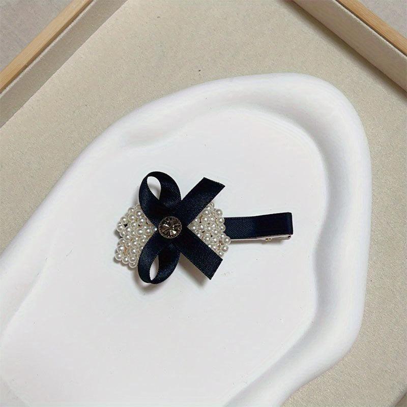 Faux Pearl Duck Billed Ribbon Bow Hair Clip