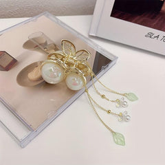Faux Pearl Cherry Hair Claw Chain Tassel Nonslip Claw for Women Girls