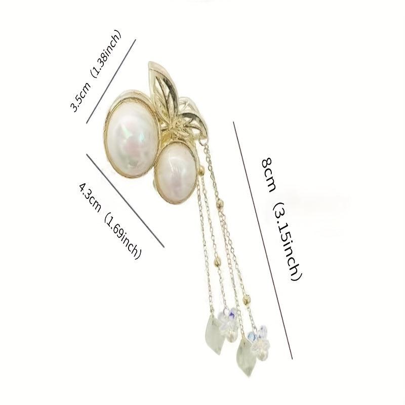 Faux Pearl Cherry Hair Claw Chain Tassel Nonslip Claw for Women Girls