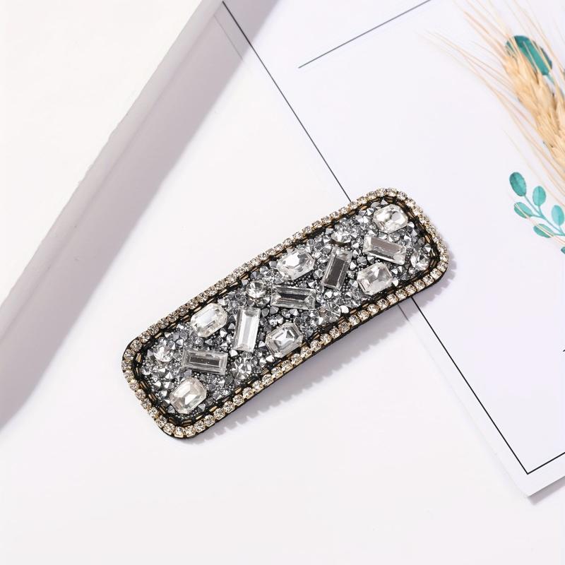Rhinestone Snap Clip Rectangle Glitter Hair Clip for Women Girls Hair Bang