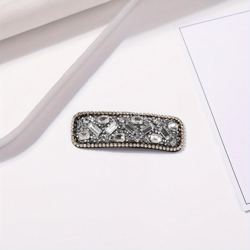 Rhinestone Snap Clip Rectangle Glitter Hair Clip for Women Girls Hair Bang