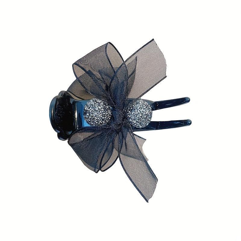 Mesh Bow Decor Hair Clip Large Duck Billed Clip