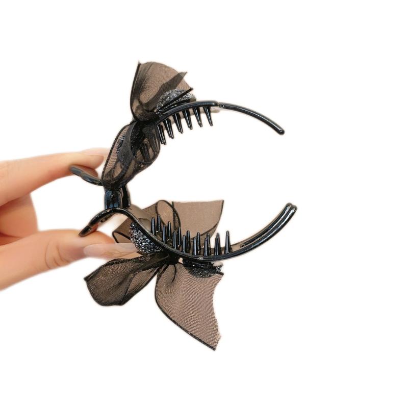 Mesh Bow Decor Hair Clip Large Duck Billed Clip
