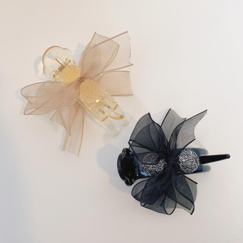 Mesh Bow Decor Hair Clip Large Duck Billed Clip