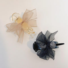 Mesh Bow Decor Hair Clip Large Duck Billed Clip