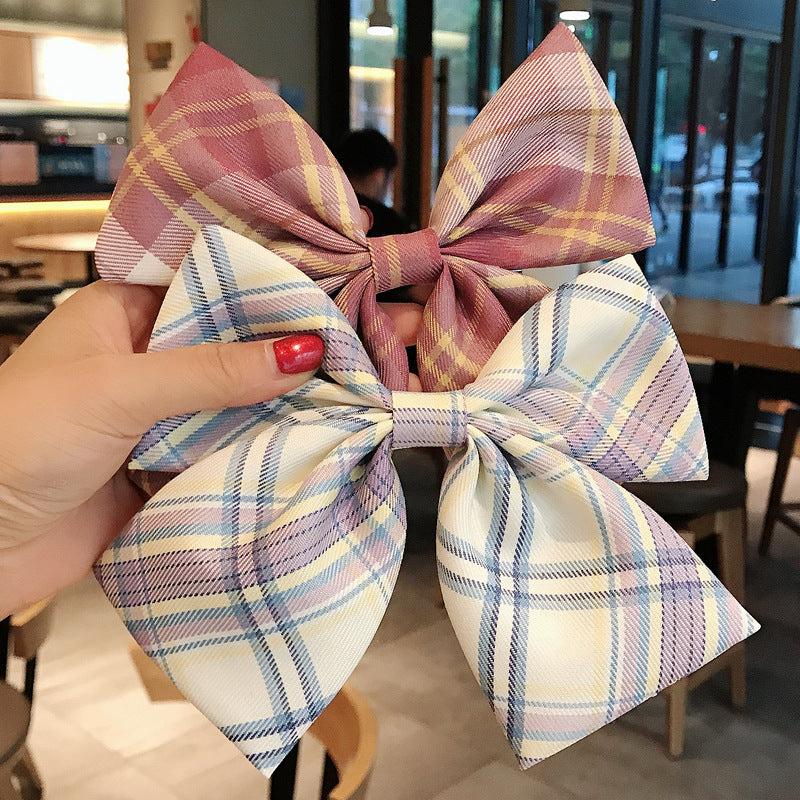 Plaid Bow Hair Clip for Women Girls