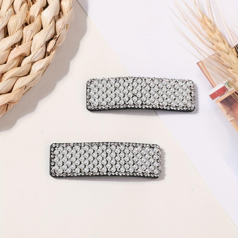 2pcs Faux Pearl Snap Clip Rectangle Hair Clip Women Girls Hair Accessories