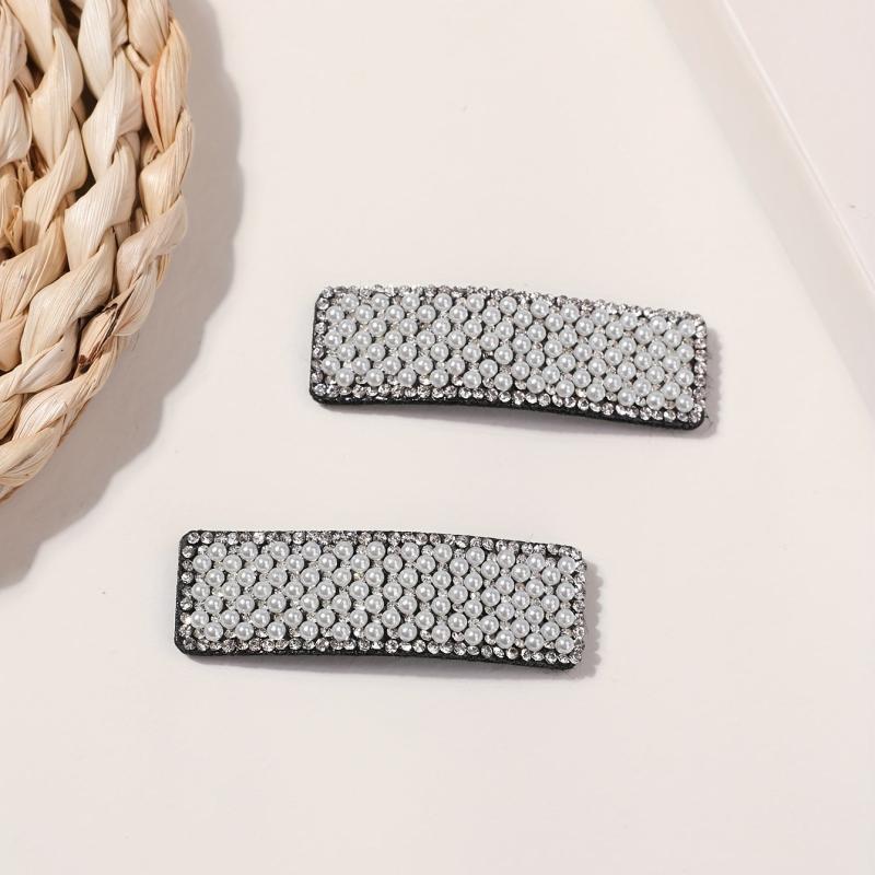 2pcs Faux Pearl Snap Clip Rectangle Hair Clip Women Girls Hair Accessories