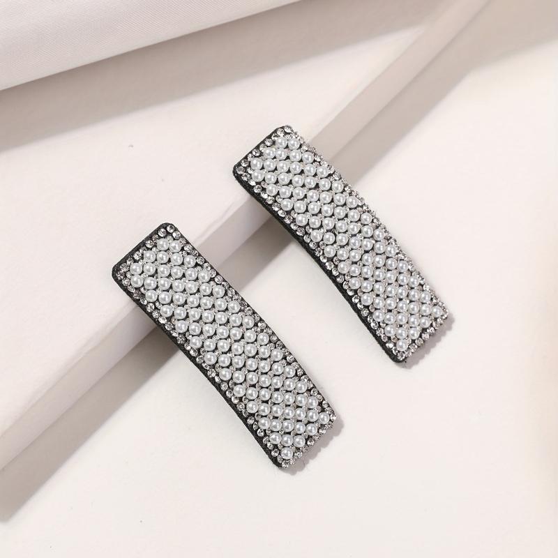 2pcs Faux Pearl Snap Clip Rectangle Hair Clip Women Girls Hair Accessories