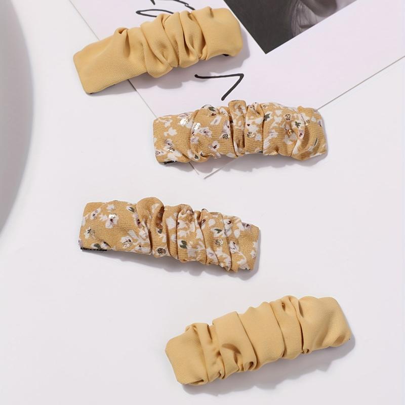 4pcs Floral Pleated Fabric Hair Clips for Women Girls