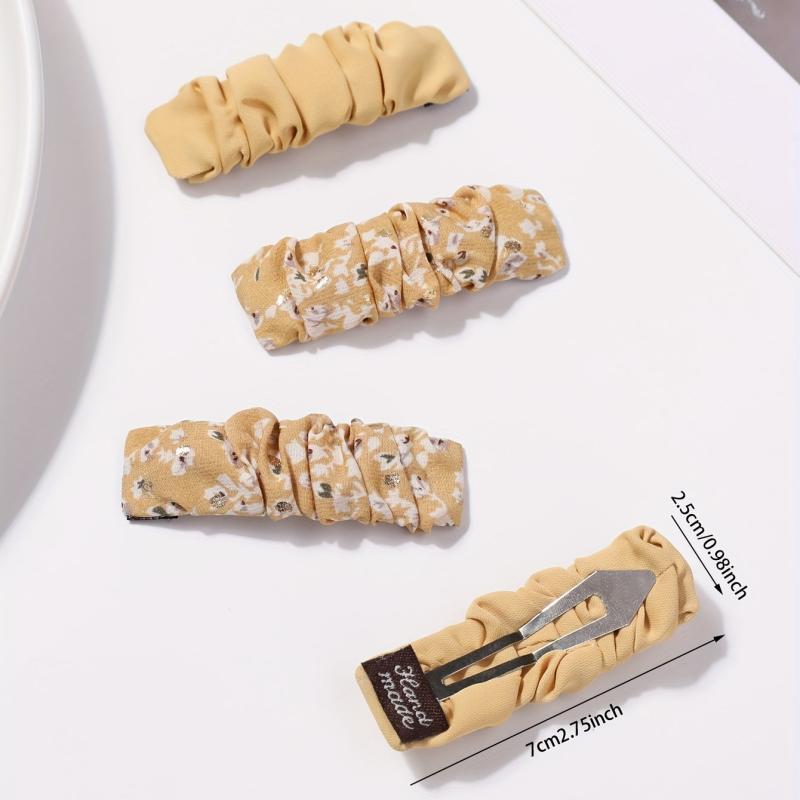 4pcs Floral Pleated Fabric Hair Clips for Women Girls