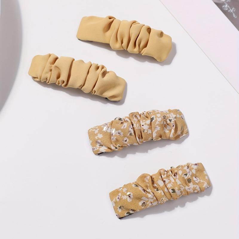 4pcs Floral Pleated Fabric Hair Clips for Women Girls