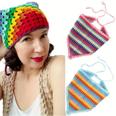 Boho Crochet Flower Bandana Colorful Hair Headscarf Turban