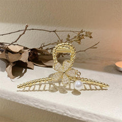 Alloy Hair Claw Clip Beaded Flower Faux Pearl Hair Claw Nonslip Shark Claw