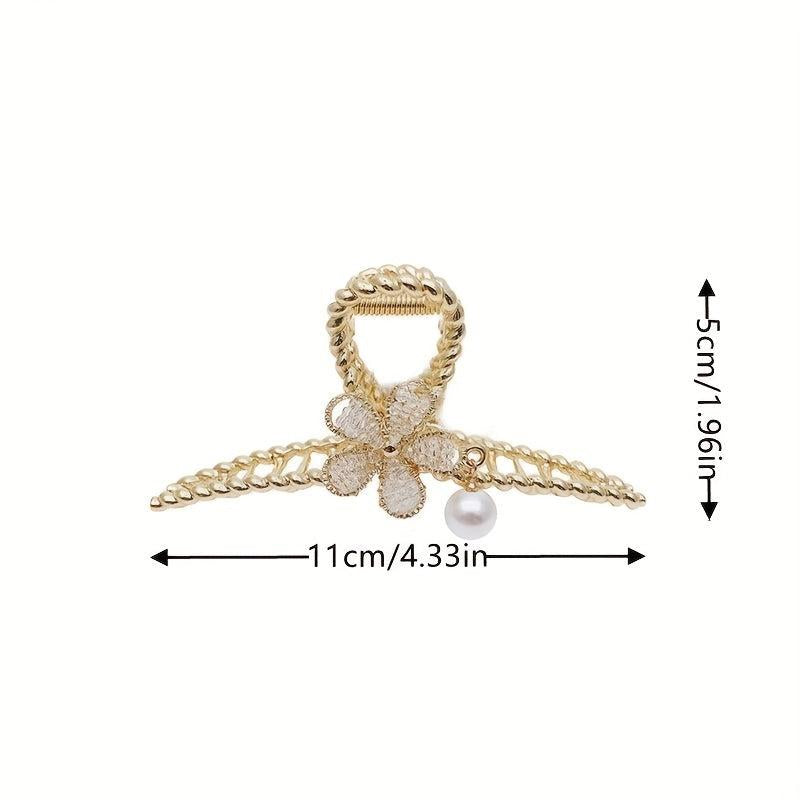 Alloy Hair Claw Clip Beaded Flower Faux Pearl Hair Claw Nonslip Shark Claw