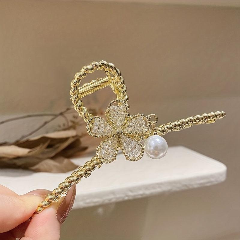 Alloy Hair Claw Clip Beaded Flower Faux Pearl Hair Claw Nonslip Shark Claw