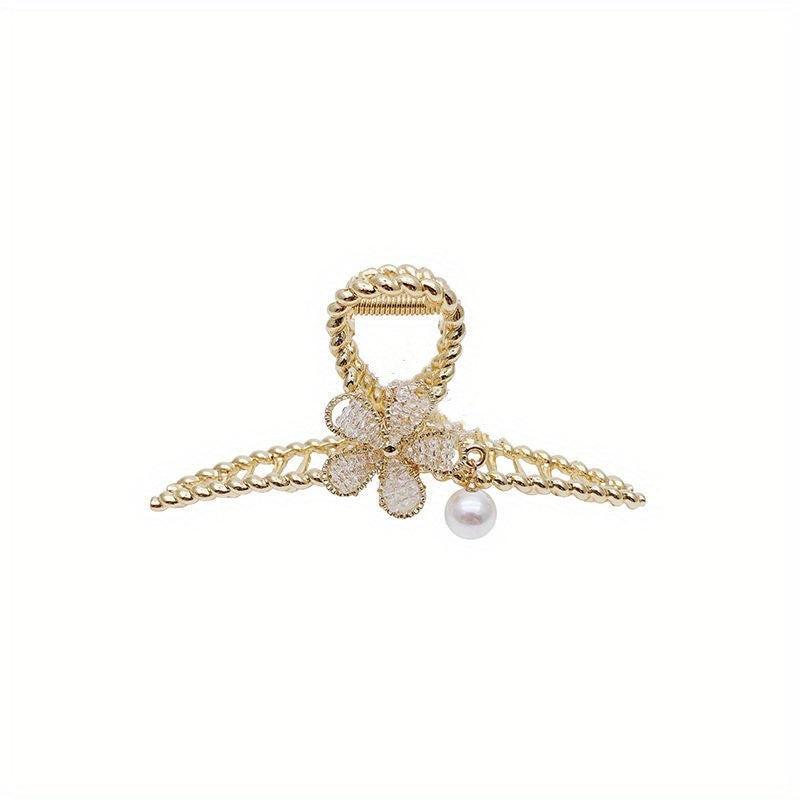 Alloy Hair Claw Clip Beaded Flower Faux Pearl Hair Claw Nonslip Shark Claw