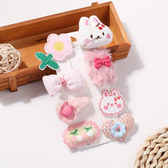 Plush Cartoon Rabbit Flower Hair Clip For Girls Baby