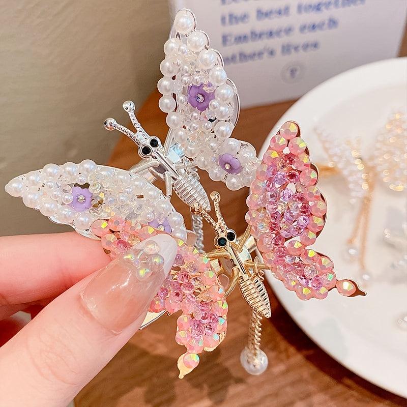 Metal Butterfly Hair Clips Glitter Hairpin Rhinestone Long Hair Clip