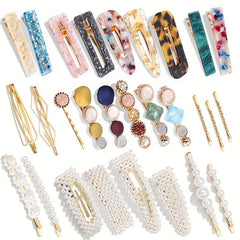 Faux Pearl Acrylic Aci Hair Clip Set for Women