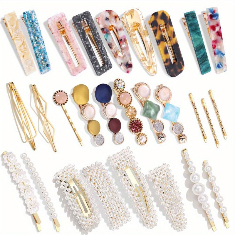 Faux Pearl Acrylic Aci Hair Clip Set for Women