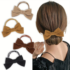 Leather Bow Hair Tie Elastic Ponytail Holder Hair Accessories