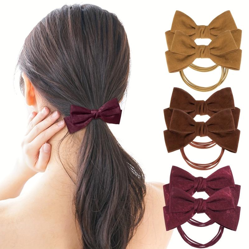 Leather Bow Hair Tie Elastic Ponytail Holder Hair Accessories
