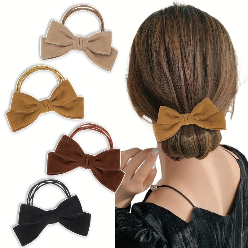 Leather Bow Hair Tie Elastic Ponytail Holder Hair Accessories