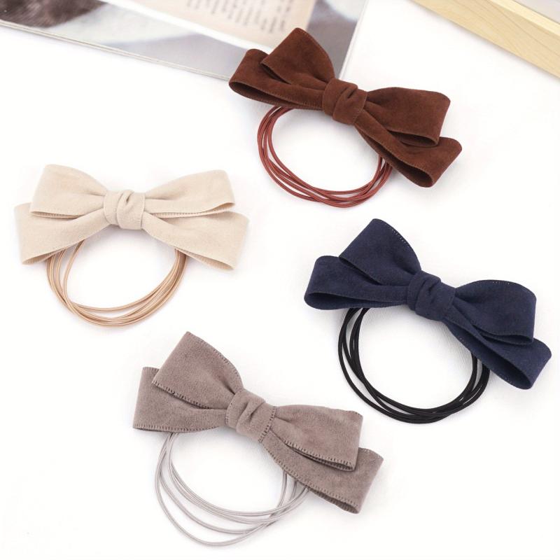 Leather Bow Hair Tie Elastic Ponytail Holder Hair Accessories