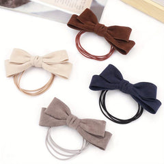 Leather Bow Hair Tie Elastic Ponytail Holder Hair Accessories