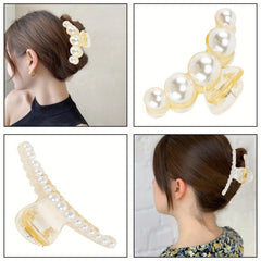 4PCS Faux Pearl Hair Claw Strong Hold Hair Jaw Clips Big Hair Clips Nonslip