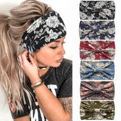 Flower Print Wide Headband Elastic Hairband For Yoga Fitness
