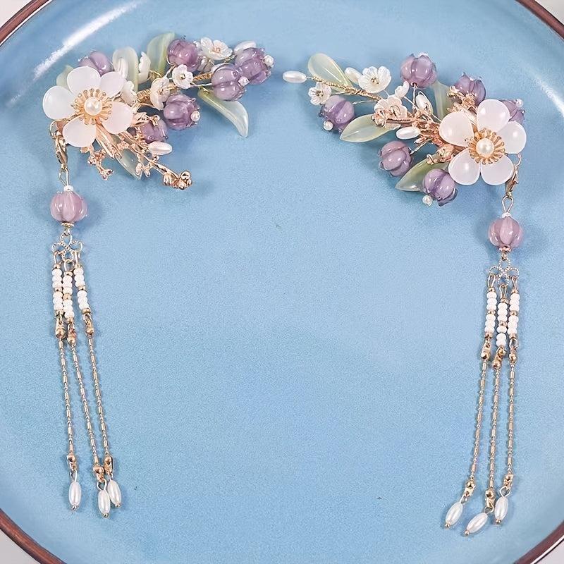 2PCS Vintage Hair Clip Chinese Style Hair Clip With Beads Tassel